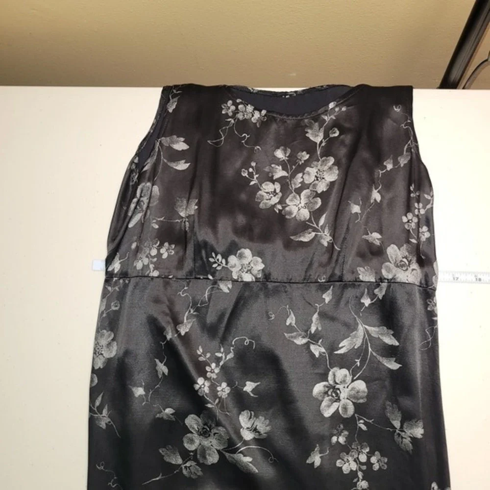 Maxi Dress Satin Black Silver Floral‎ Size Small Empire Waist Whimsygoth Fairy